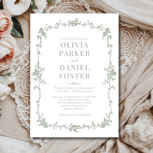 Invitation Mariage Floral Français Victorien Vert Sauge 