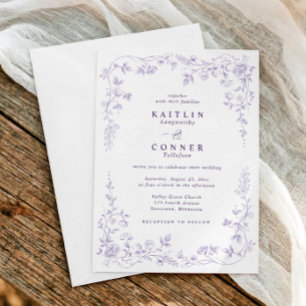 Invitation Mariage Floral Français Violet Lavande Vintage