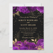 Invitation Mariage Floral frontalier Rose pourpre et or (Devant)