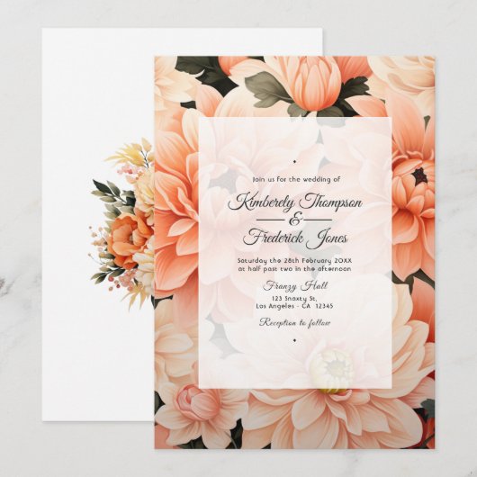Invitation Mariage Floral Fuzz pêche (Devant / Derrière)