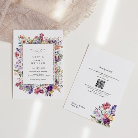 Invitation Mariage Floral Garden QR Code Tout en un