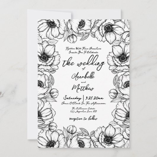 Invitation Mariage floral géant tiré à la main (Devant)