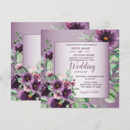 Invitation Mariage Floral Géométrique à la Végétation Teinté (Devant / Derrière)