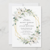 Invitation Mariage floral géométrique blanc et or (Devant)