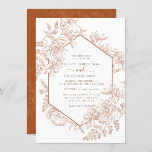 Invitation Mariage floral géométrique blanc et terra Cotta