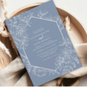 Invitation Mariage Floral Géométrique Bleu Duché Tout en un