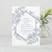 Invitation Mariage floral géométrique bleu et blanc (Debout devant)