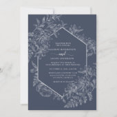 Invitation Mariage floral géométrique bleu et blanc élégant (Devant)