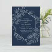 Invitation Mariage floral géométrique bleu et blanc élégant (Debout devant)