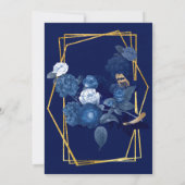 Invitation Mariage floral géométrique bleu et or (Dos)