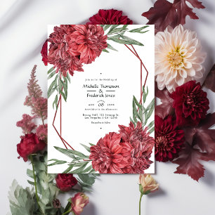 Invitation Mariage floral géométrique bordeaux et blanc