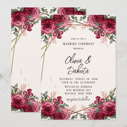Invitation Mariage floral géométrique Dusty Rose (Devant / Derrière)