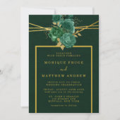 Invitation Mariage floral géométrique Emerald Green et Gold (Devant)