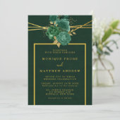 Invitation Mariage floral géométrique Emerald Green et Gold (Debout devant)