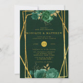 Invitation Mariage floral géométrique Emerald Green et Gold (Devant)