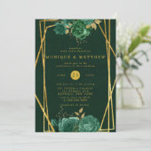 Invitation Mariage floral géométrique Emerald Green et Gold (Debout devant)