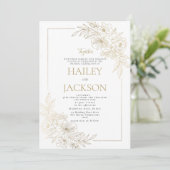 Invitation Mariage floral géométrique en or blanc de luxe  (Debout devant)