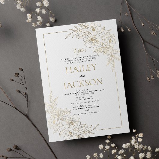Invitation Mariage floral géométrique en or blanc de luxe 