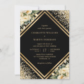 Invitation Mariage floral Géométrique en or noir crème (Devant)