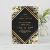 Invitation Mariage floral Géométrique en or noir crème (Debout devant)