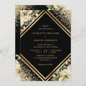 Invitation Mariage floral Géométrique en or noir crème (Devant / Derrière)