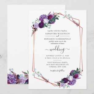 Invitation Mariage Floral Géométrique Moderne de Verdure Viol