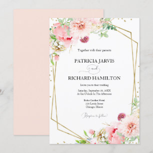 Invitation Mariage Floral Géométrique Moderne Élégant Rose
