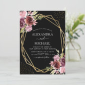 Invitation Mariage floral géométrique moderne rose Bourgogne (Debout devant)