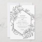 Invitation Mariage floral géométrique noir et blanc (Devant)