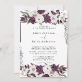 Invitation Mariage floral géométrique Plum et Argent (Devant)