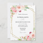 Invitation Mariage Floral Géométrique Rose Élégant Moderne (Devant)