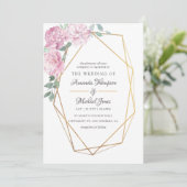 Invitation Mariage floral géométrique rose et menthe (Debout devant)