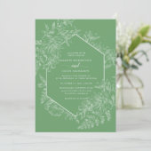 Invitation Mariage floral géométrique vert et blanc frais (Debout devant)