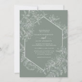 Invitation Mariage Floral Géométrique Vert Sage Tout en un (Devant)