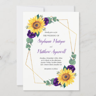 Invitation Mariage floral géométrique violet de tournesol