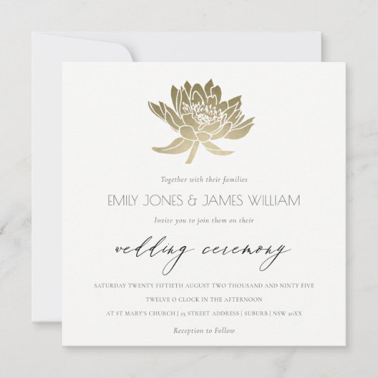 Invitation Mariage FLORAL GLAMOROUS OR BLANC KRAFT LOTUS (Devant)