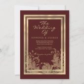 Invitation Mariage floral glamour bordeaux et doré (Devant)