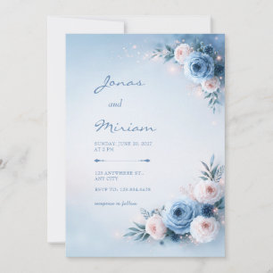 Invitation Mariage Floral Glow Blue Poudre