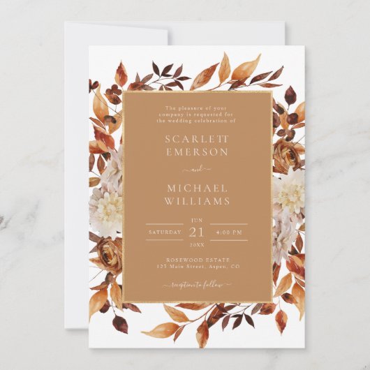 Invitation Mariage Floral Gold Fall (Devant)