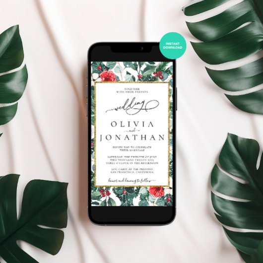 Invitation Mariage Floral Gold Frame de mariage