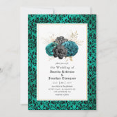 Invitation Mariage Floral Gothique de Teal, Noir et Or (Devant)