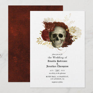 Invitation Mariage Floral Gothique Grunge de Crâne