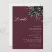 Invitation Mariage Floral Gothique Noir Détails Tout En Un (Dos)