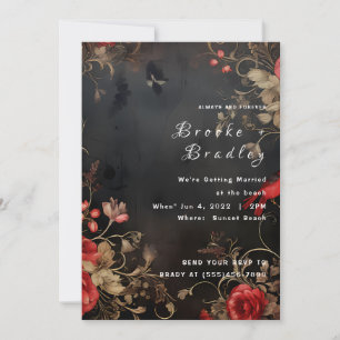 Invitation Mariage floral gothique noir et rouge