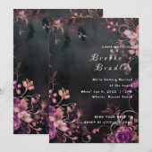 Invitation Mariage Floral Gothique Noir & Fuchsia (Devant / Derrière)