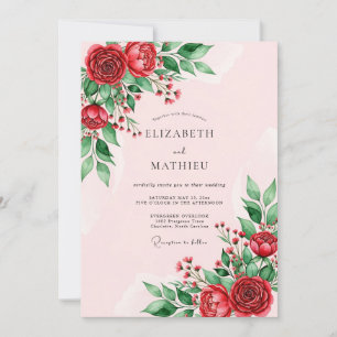 Invitation Mariage Floral Gracieux Rouge