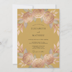 Invitation Mariage floral grand antique or