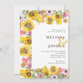 Invitation Mariage floral gras jaune et rose (Devant)