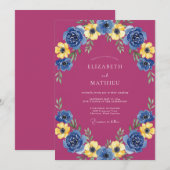 Invitation Mariage Floral Gras Magenta (Devant / Derrière)