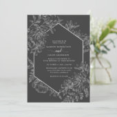Invitation Mariage Floral Gray Blanc Géométrique Tout en un (Debout devant)